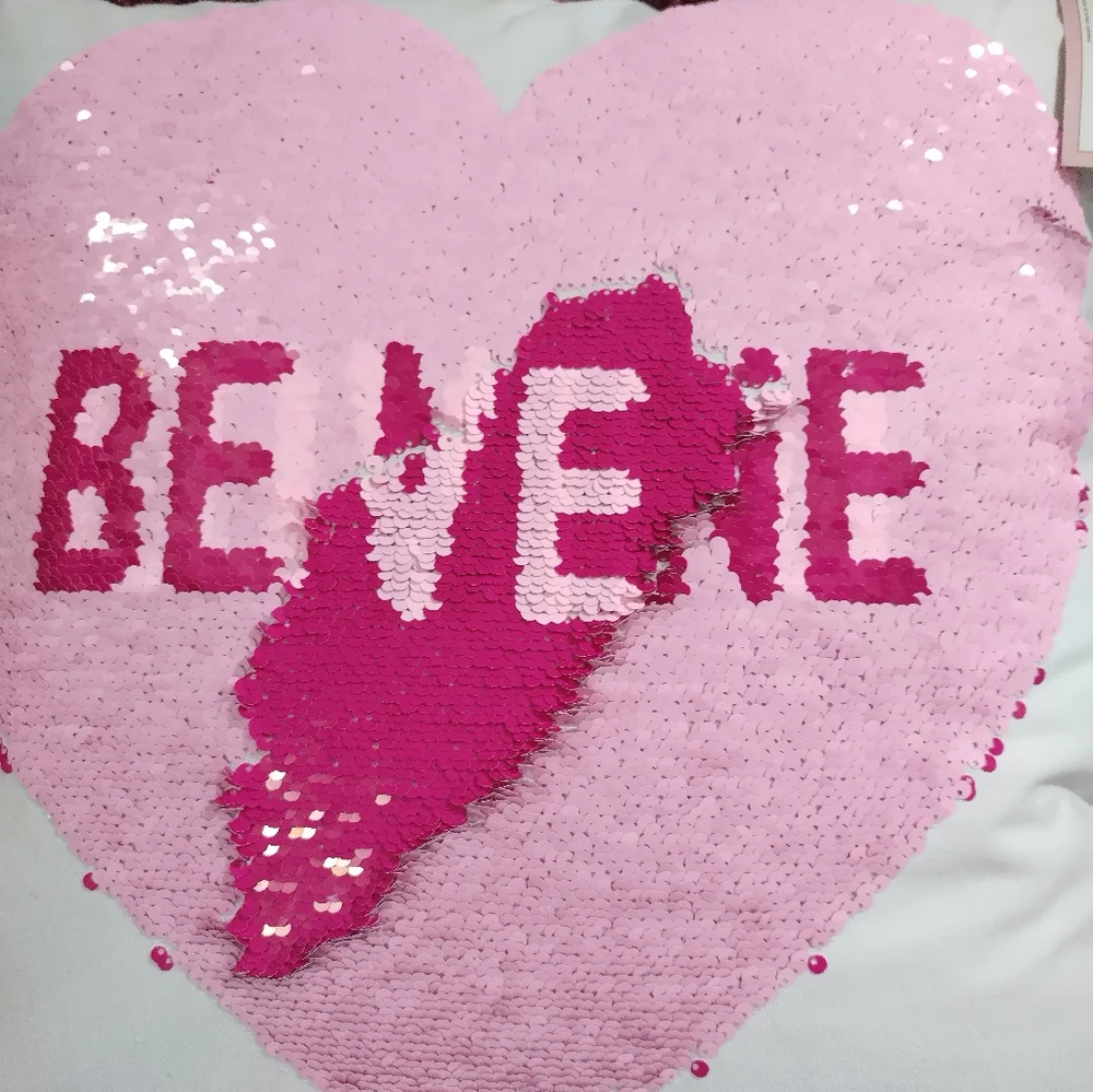 Cupcakes Cashmere Valentine's Conversation Heart Sequined Pillow Love U Be Mine